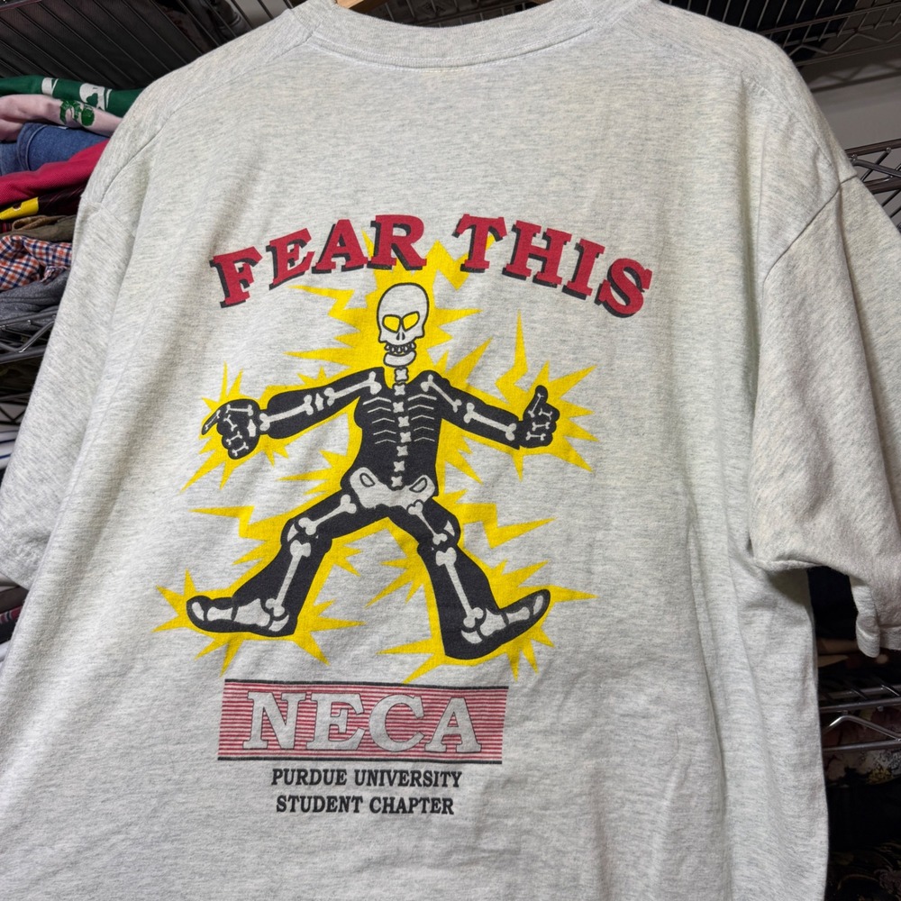Vintage Purdue NECA Fear This Skeleton Obscure College T-Shirt Men's XL Gray